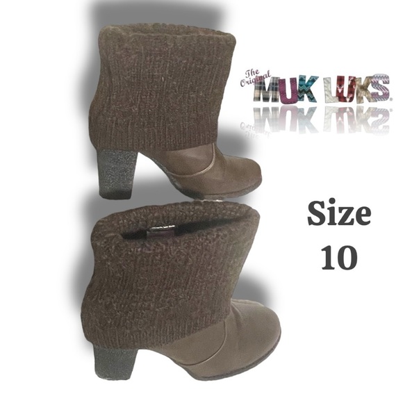 MUK LUKS Women's Chris Sweater Cuff Ankle Brown Booties with Heels Size 10 - Picture 5 of 9